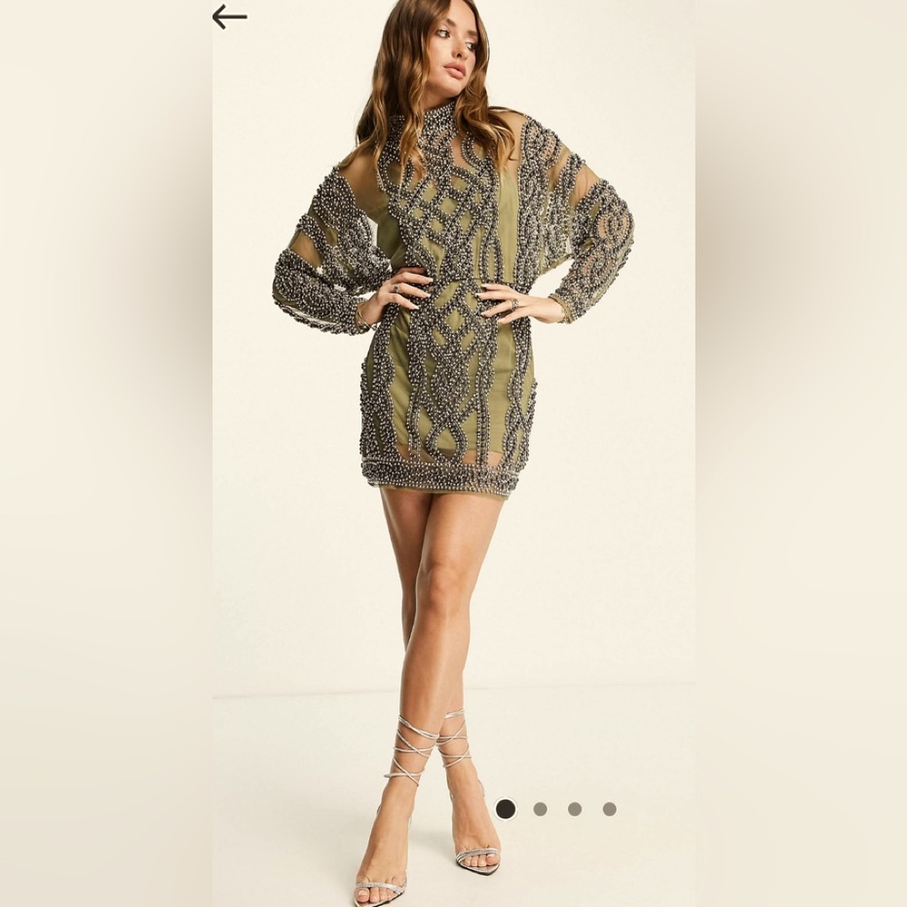 NWT Embellished Khaki Mini Dress